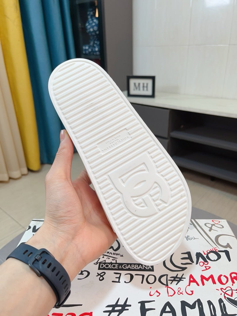 Dolce & Gabbana DG Men's Calfskin Puff Slides with Embossed Logo