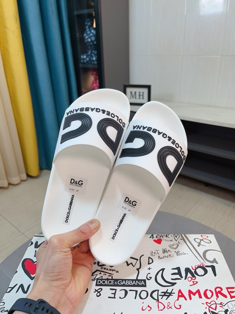 Dolce & Gabbana DG Men's Calfskin Puff Slides with Embossed Logo