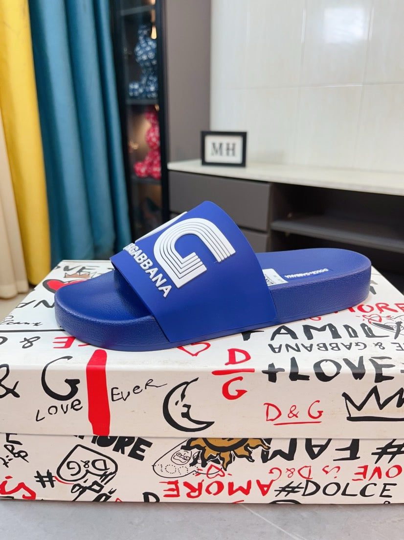 Dolce & Gabbana DG Men's Calfskin Puff Slides with Embossed Logo