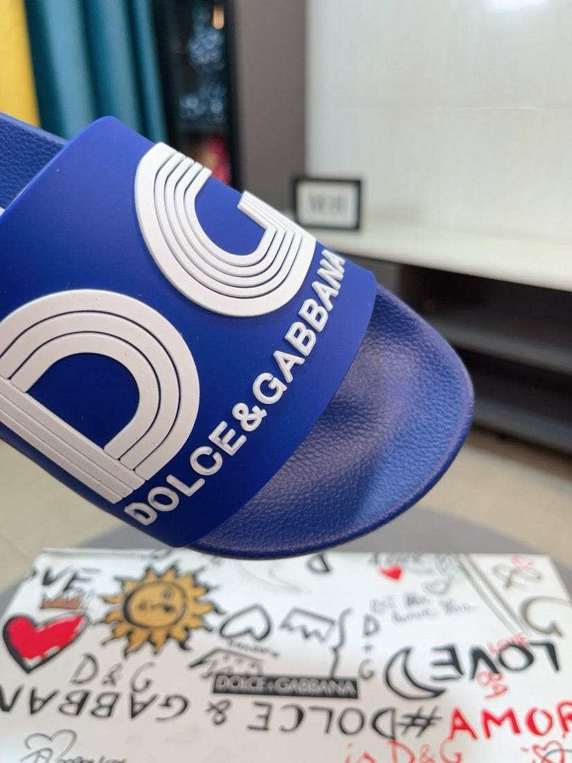 Dolce & Gabbana DG Men's Calfskin Puff Slides with Embossed Logo