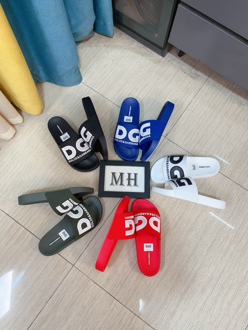 Dolce & Gabbana DG Men's Calfskin Puff Slides with Embossed Logo