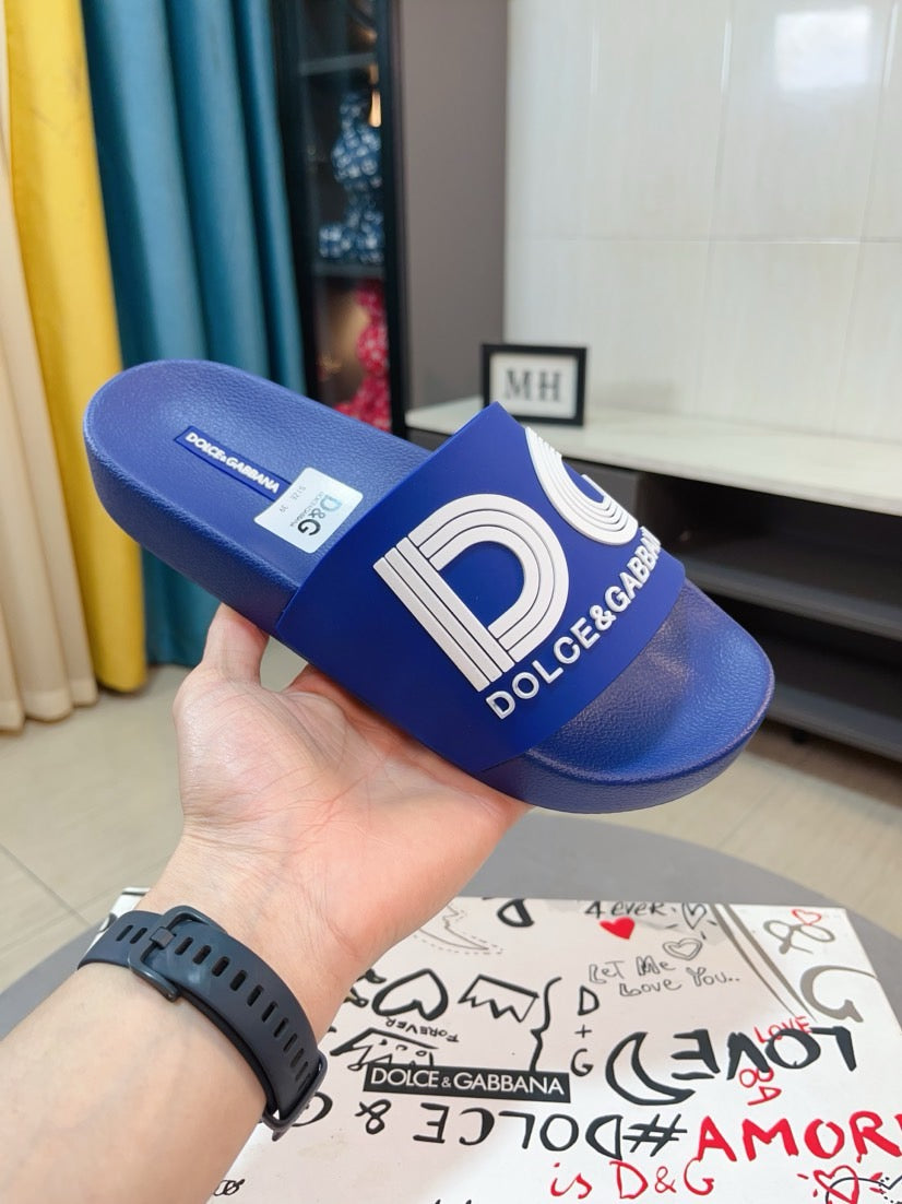 Dolce & Gabbana DG Men's Calfskin Puff Slides with Embossed Logo