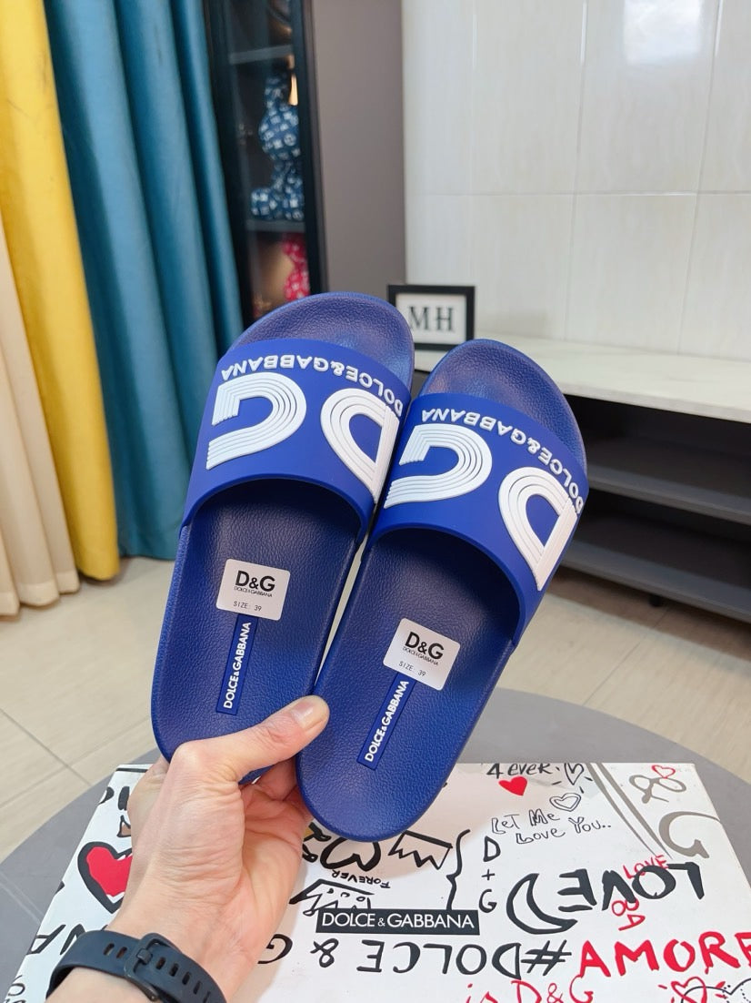 Dolce & Gabbana DG Men's Calfskin Puff Slides with Embossed Logo