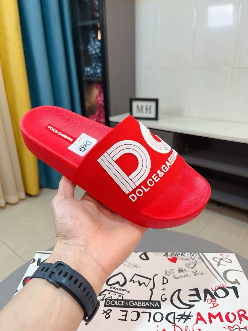 Dolce & Gabbana DG Men's Calfskin Puff Slides with Embossed Logo