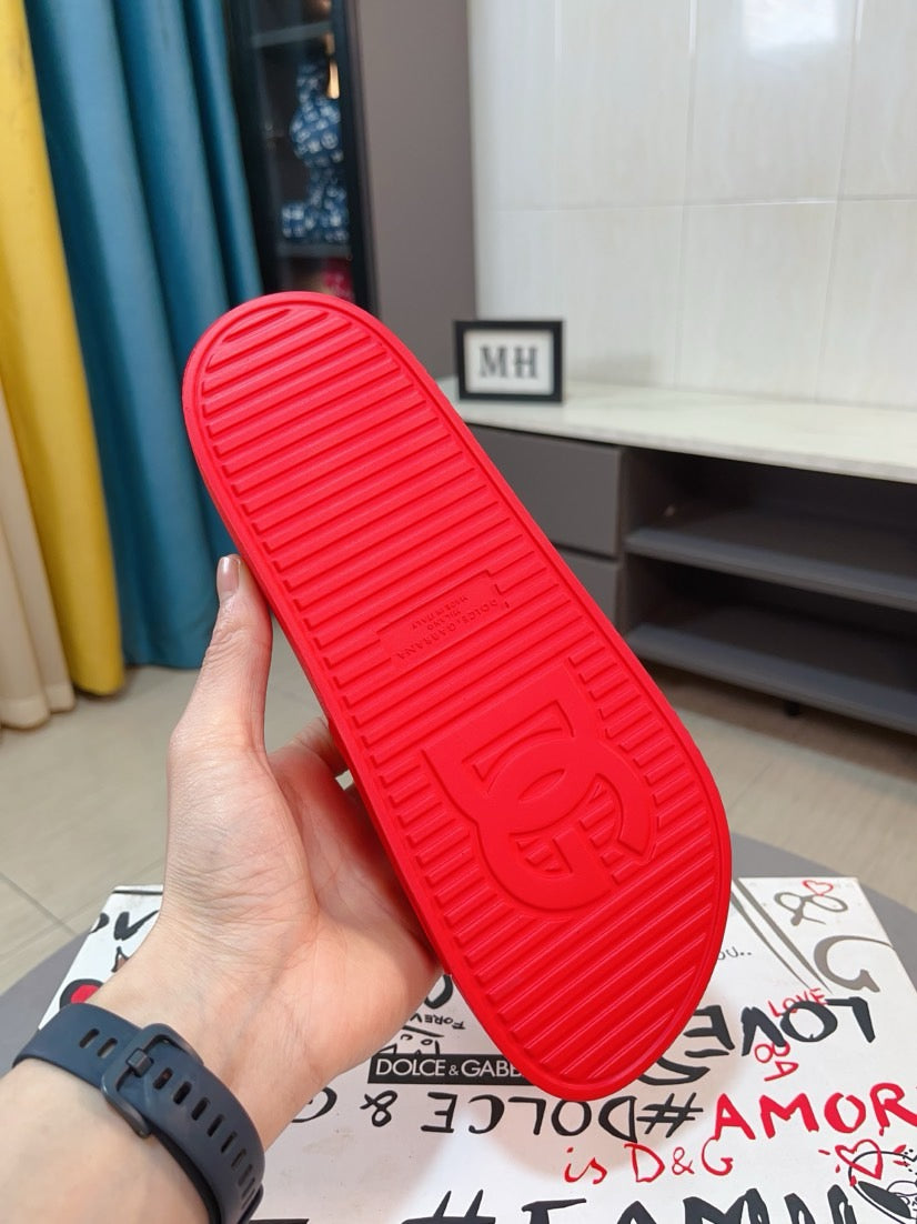 Dolce & Gabbana DG Men's Calfskin Puff Slides with Embossed Logo