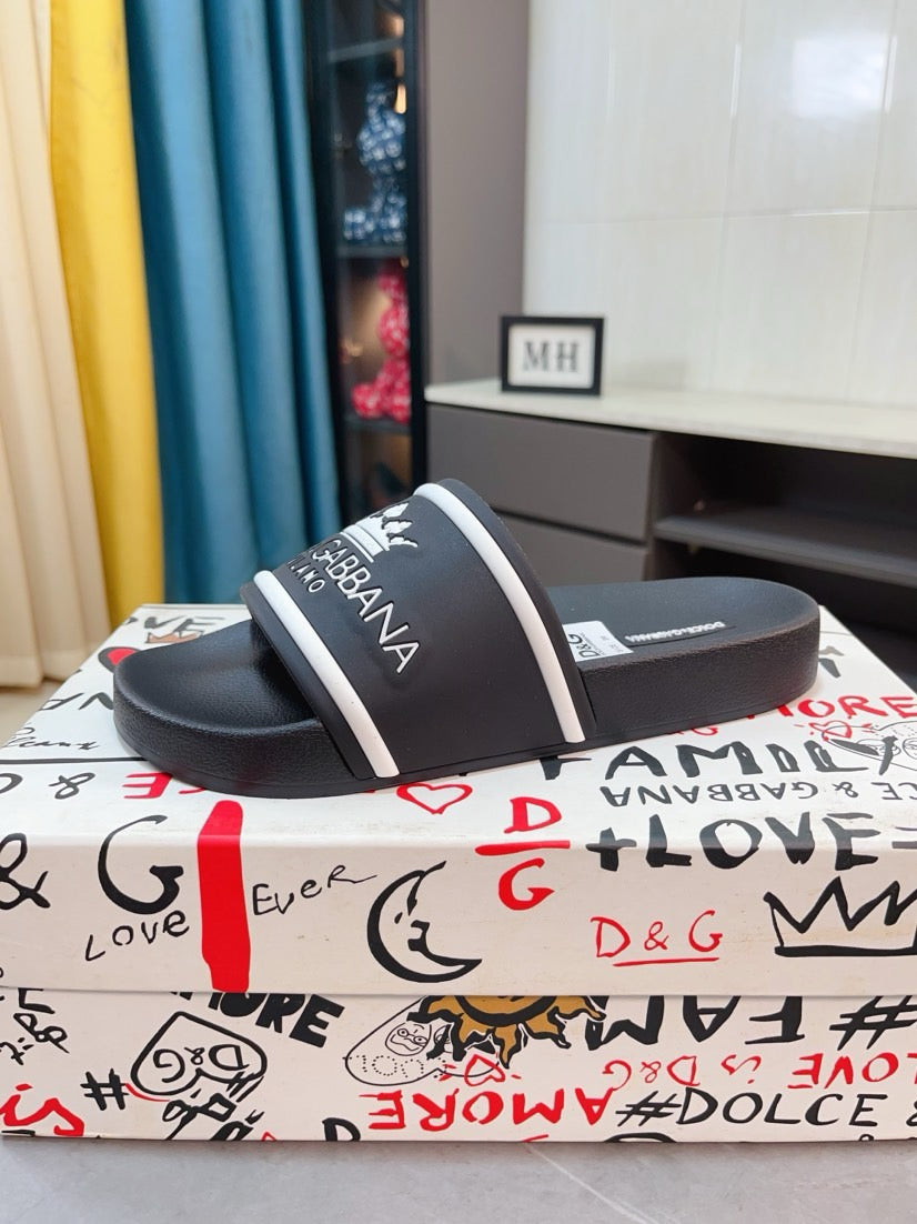 Dolce & Gabbana DG Men's Calfskin Puff Slides with Embossed Logo
