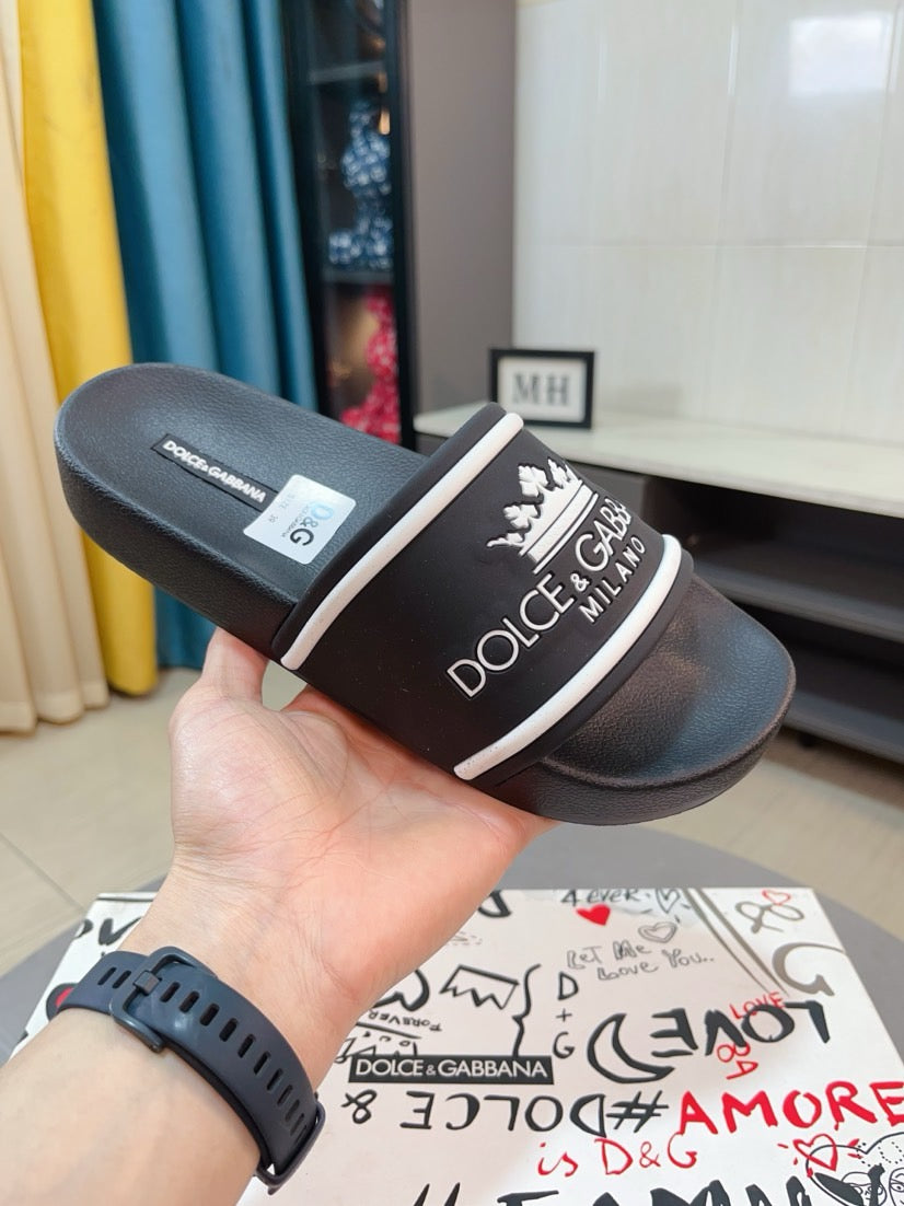 Dolce & Gabbana DG Men's Calfskin Puff Slides with Embossed Logo