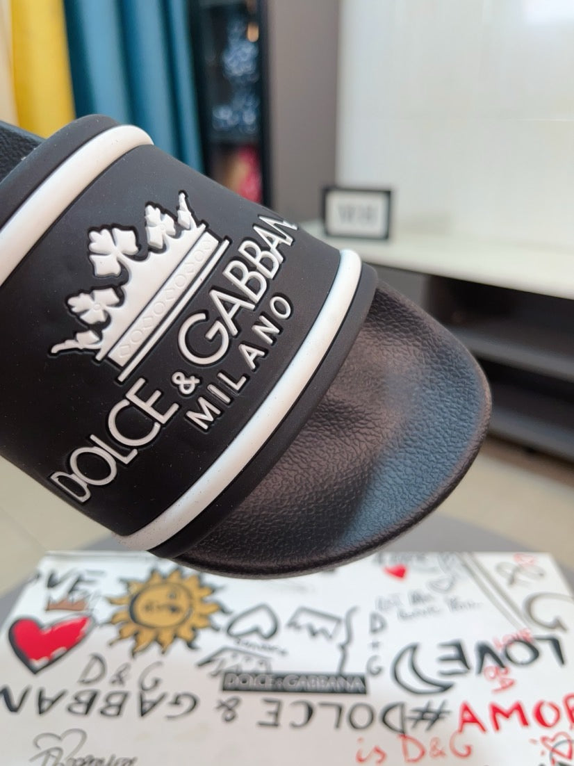 Dolce & Gabbana DG Men's Calfskin Puff Slides with Embossed Logo