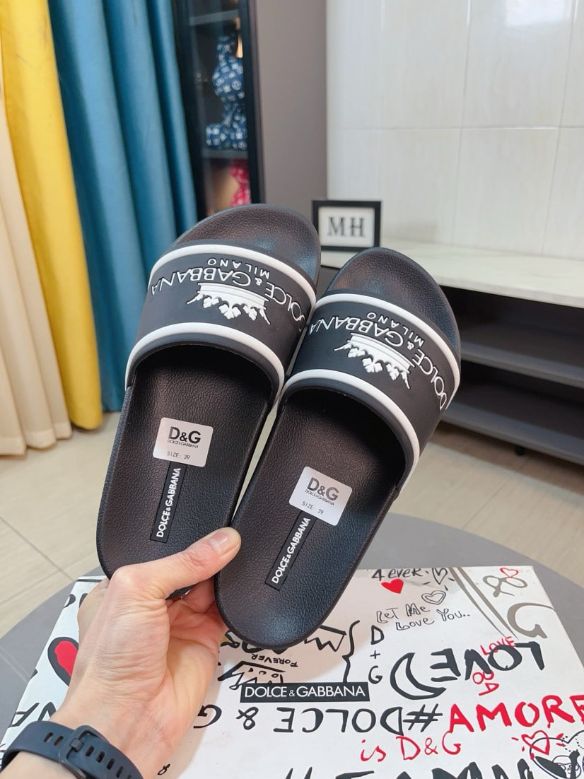 Dolce & Gabbana DG Men's Calfskin Puff Slides with Embossed Logo