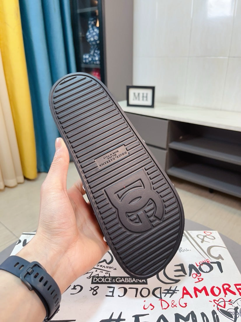 Dolce & Gabbana DG Men's Calfskin Puff Slides with Embossed Logo