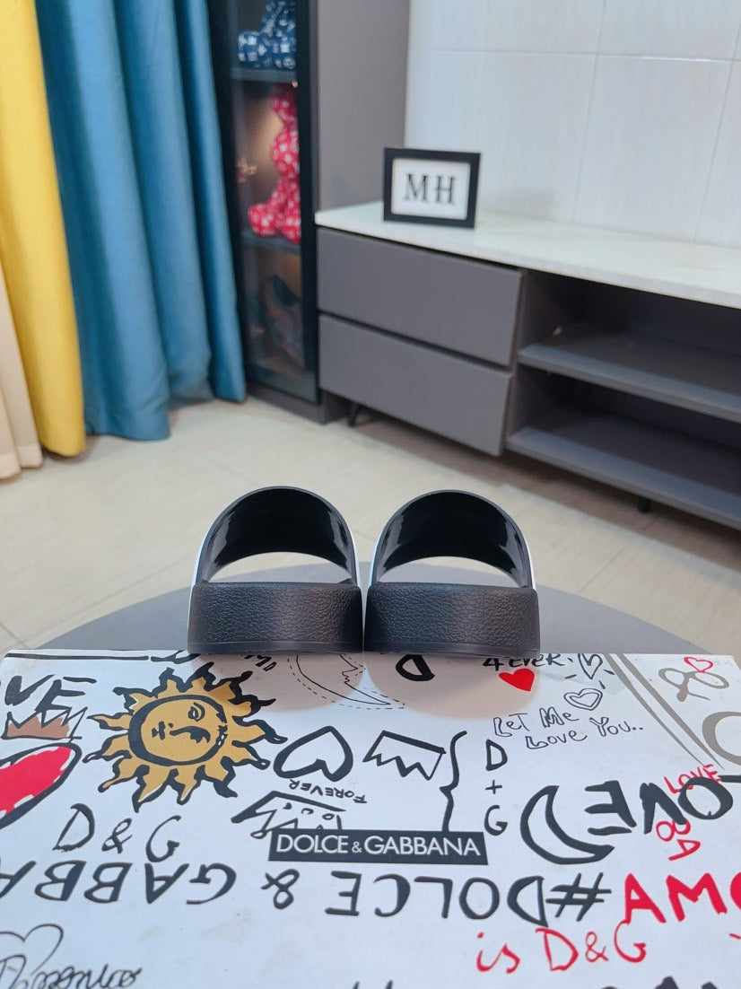Dolce & Gabbana DG Men's Calfskin Puff Slides with Embossed Logo