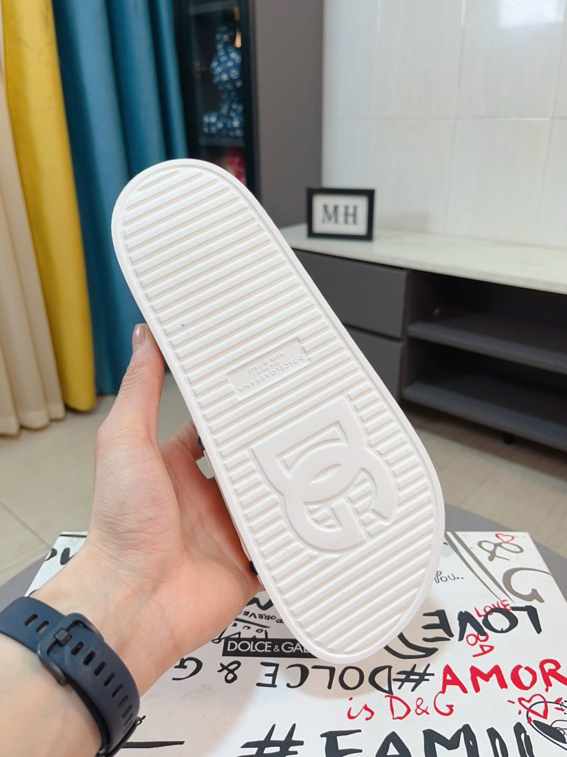 Dolce & Gabbana DG Men's Calfskin Puff Slides with Embossed Logo