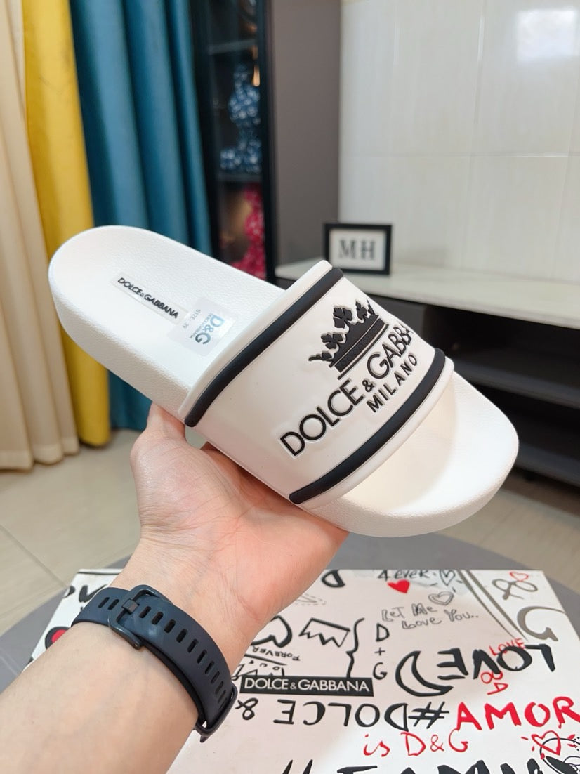 Dolce & Gabbana DG Men's Calfskin Puff Slides with Embossed Logo