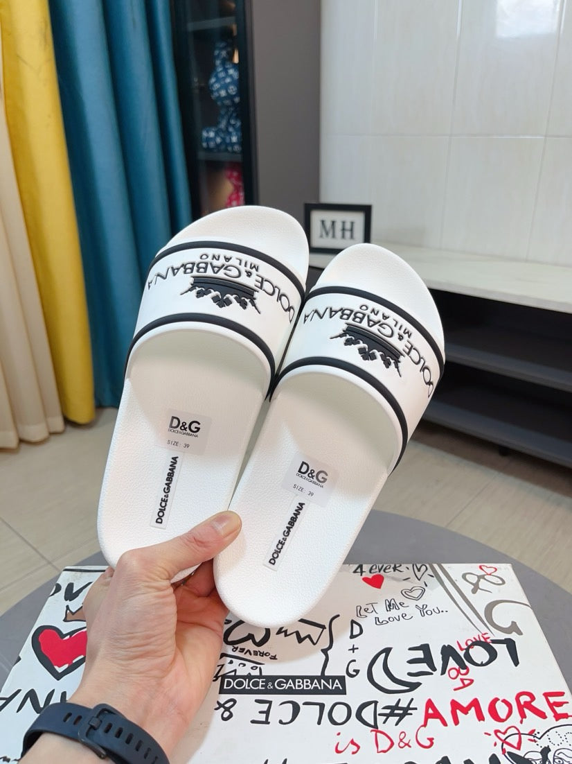 Dolce & Gabbana DG Men's Calfskin Puff Slides with Embossed Logo
