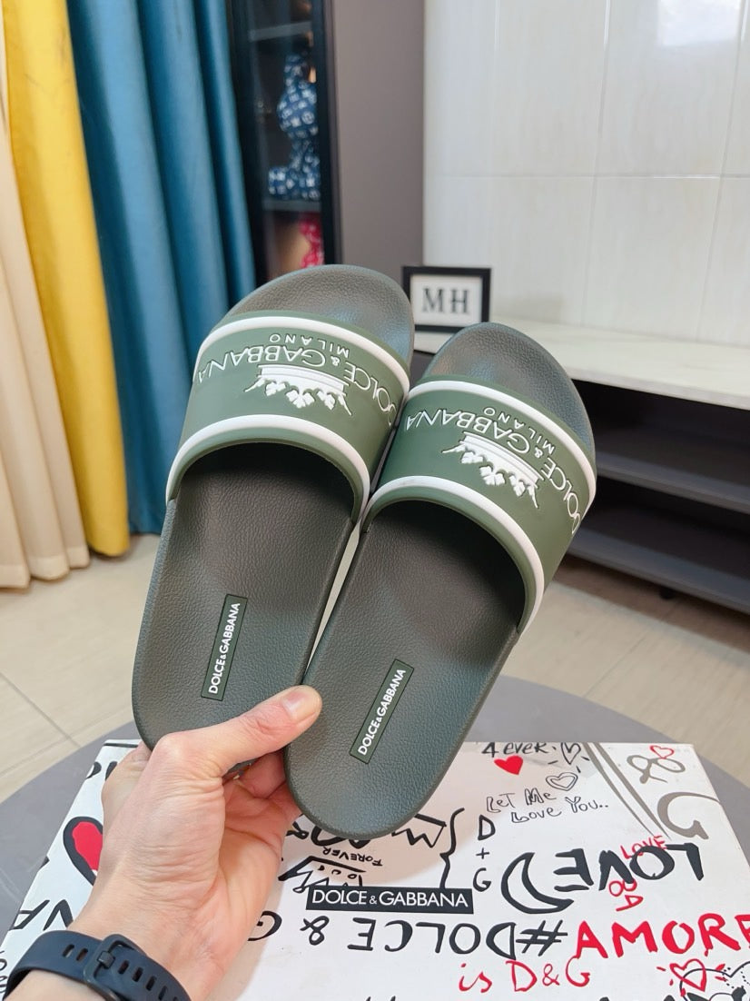 Dolce & Gabbana DG Men's Calfskin Puff Slides with Embossed Logo
