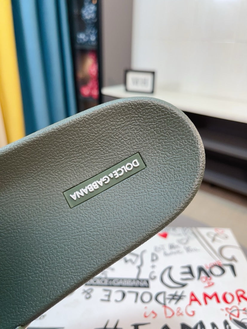 Dolce & Gabbana DG Men's Calfskin Puff Slides with Embossed Logo