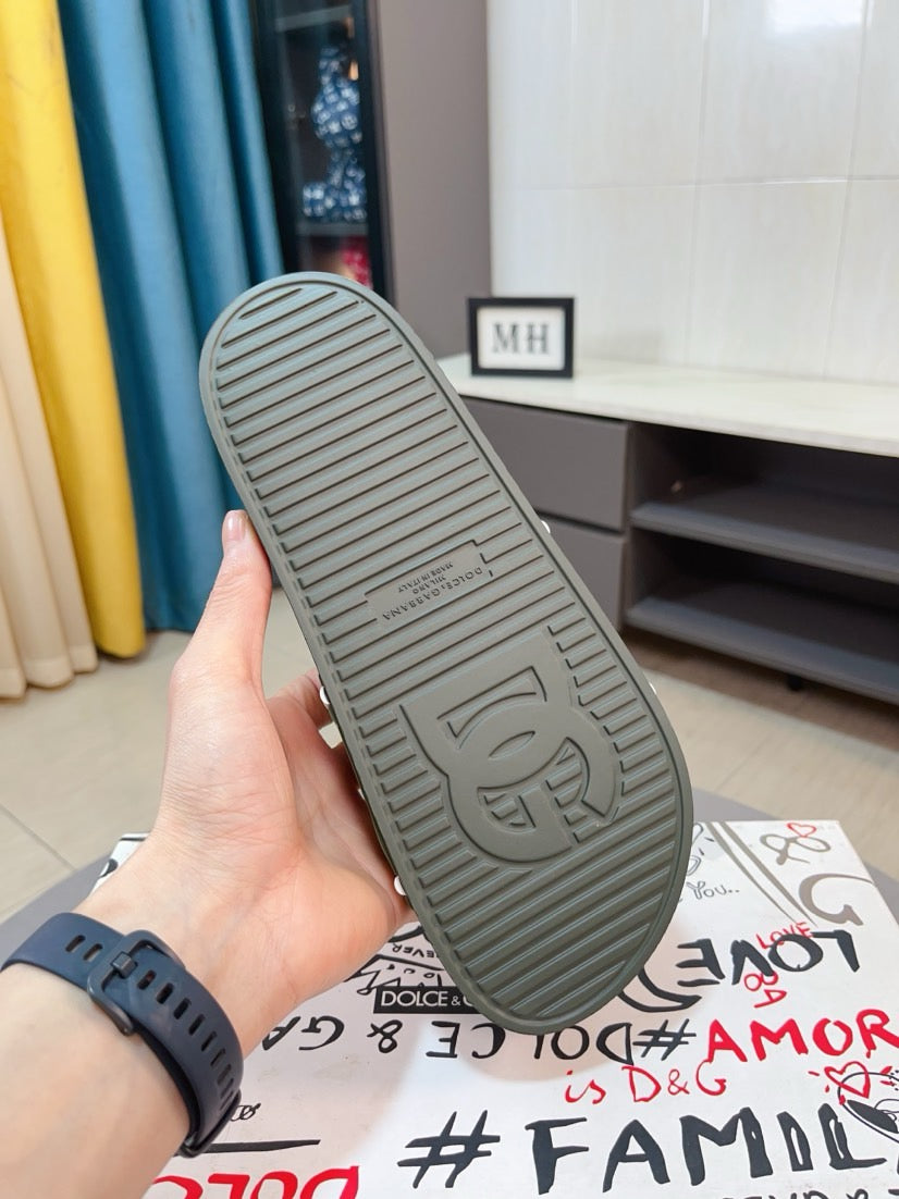 Dolce & Gabbana DG Men's Calfskin Puff Slides with Embossed Logo