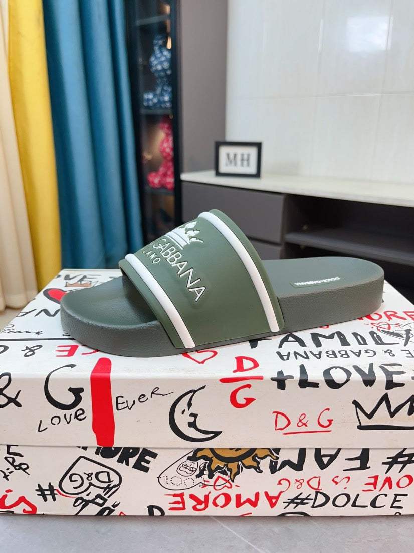 Dolce & Gabbana DG Men's Calfskin Puff Slides with Embossed Logo