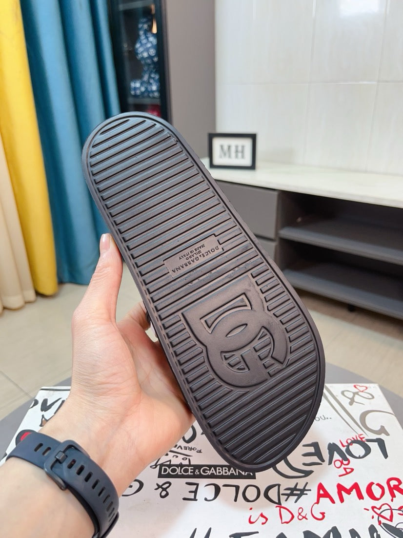 Dolce & Gabbana DG Men's Calfskin Puff Slides with Embossed Logo