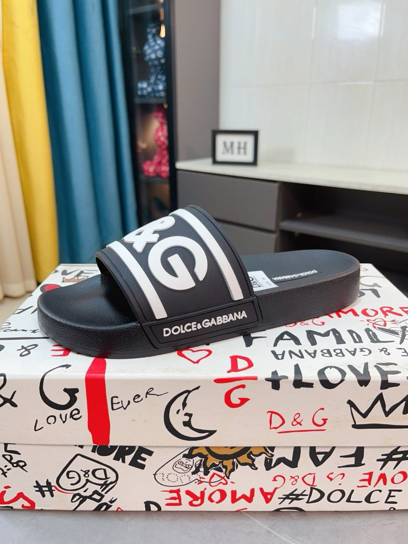 Dolce & Gabbana DG Men's Calfskin Puff Slides with Embossed Logo