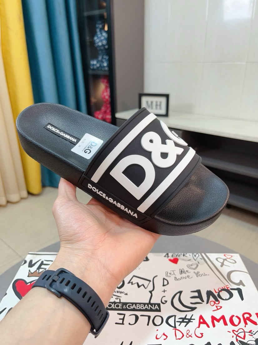 Dolce & Gabbana DG Men's Calfskin Puff Slides with Embossed Logo
