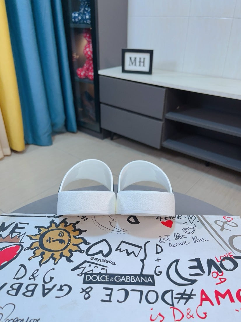Dolce & Gabbana DG Men's Calfskin Puff Slides with Embossed Logo