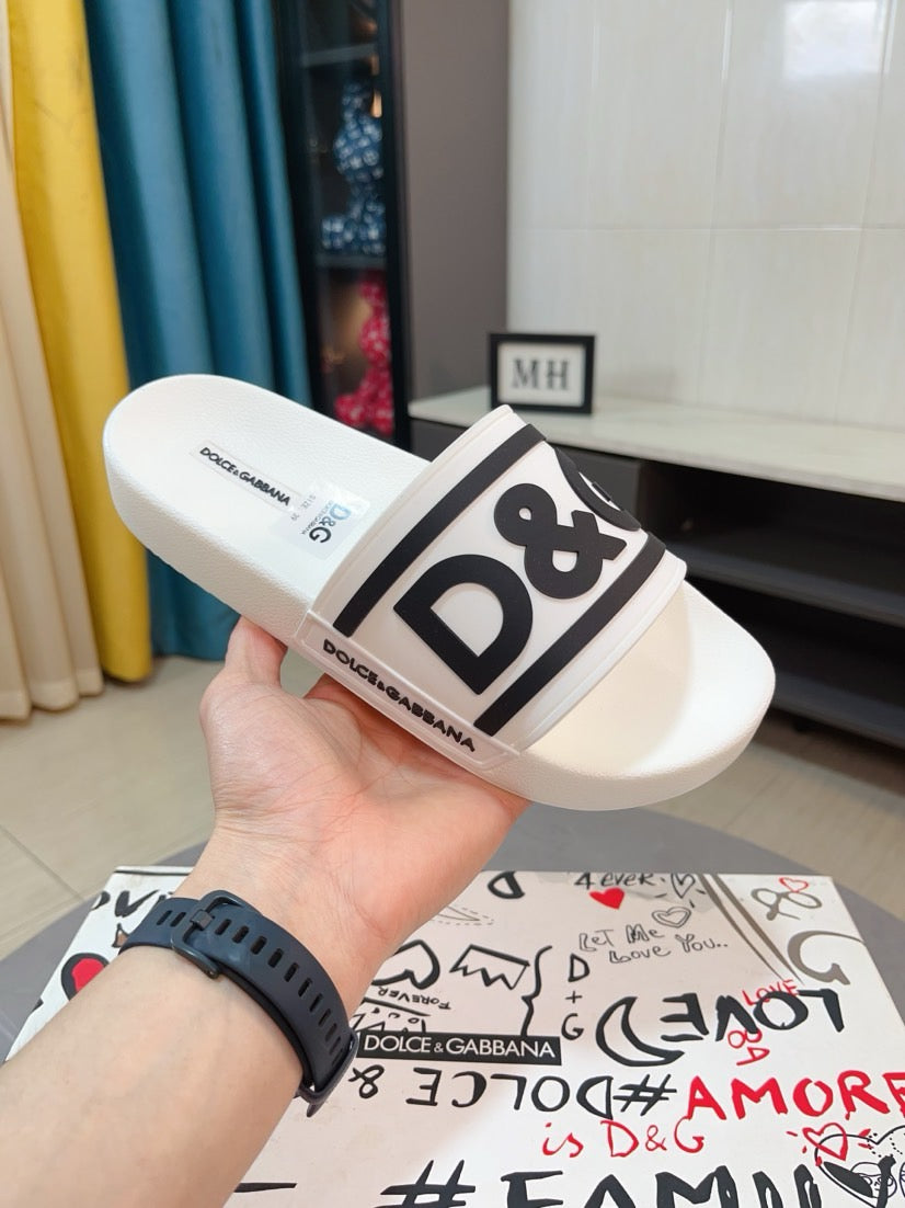 Dolce & Gabbana DG Men's Calfskin Puff Slides with Embossed Logo