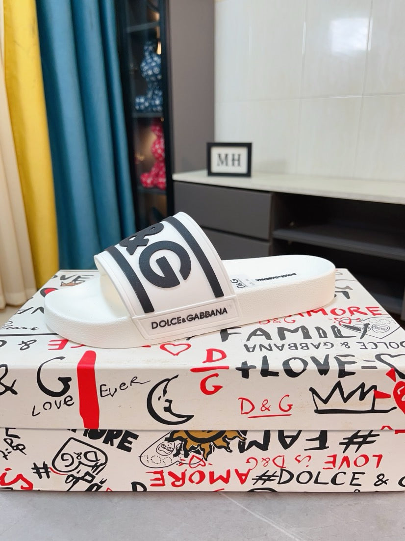 Dolce & Gabbana DG Men's Calfskin Puff Slides with Embossed Logo