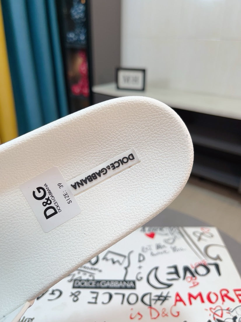 Dolce & Gabbana DG Men's Calfskin Puff Slides with Embossed Logo