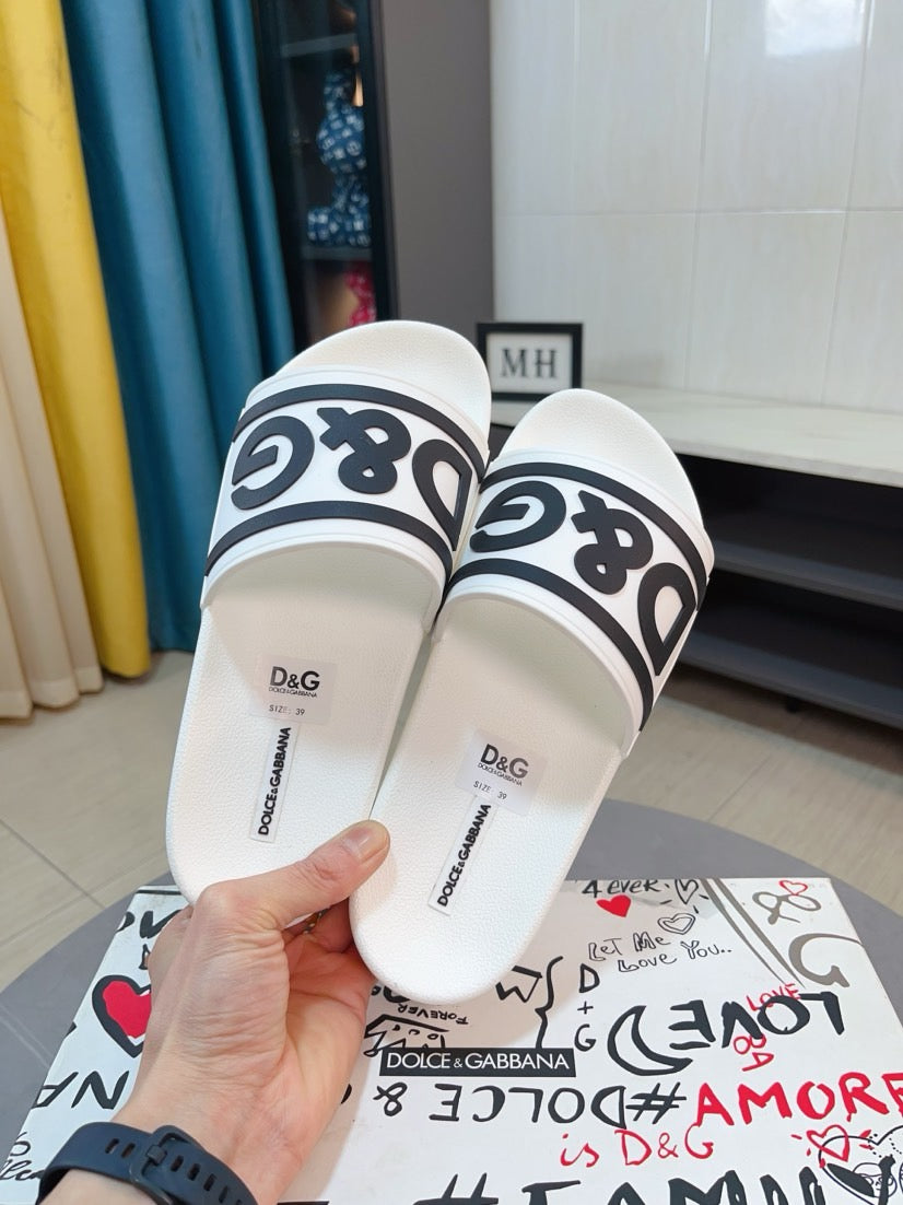 Dolce & Gabbana DG Men's Calfskin Puff Slides with Embossed Logo