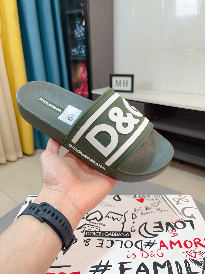 Dolce & Gabbana DG Men's Calfskin Puff Slides with Embossed Logo
