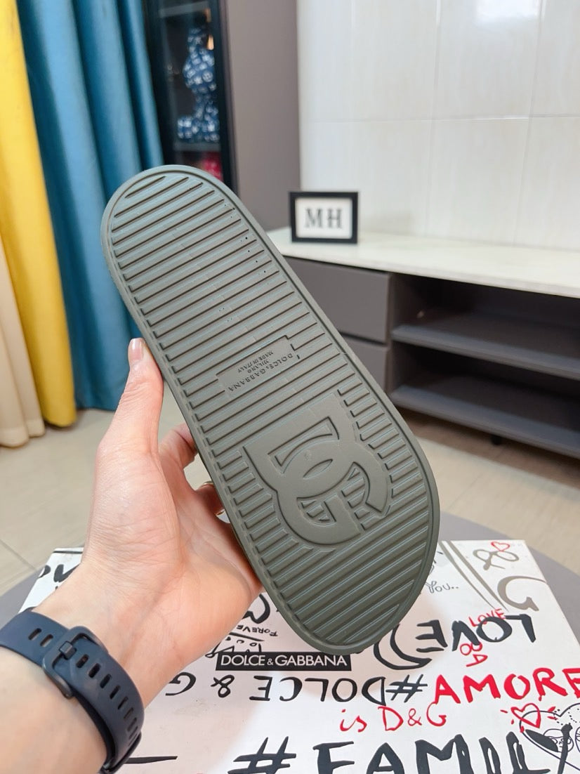 Dolce & Gabbana DG Men's Calfskin Puff Slides with Embossed Logo