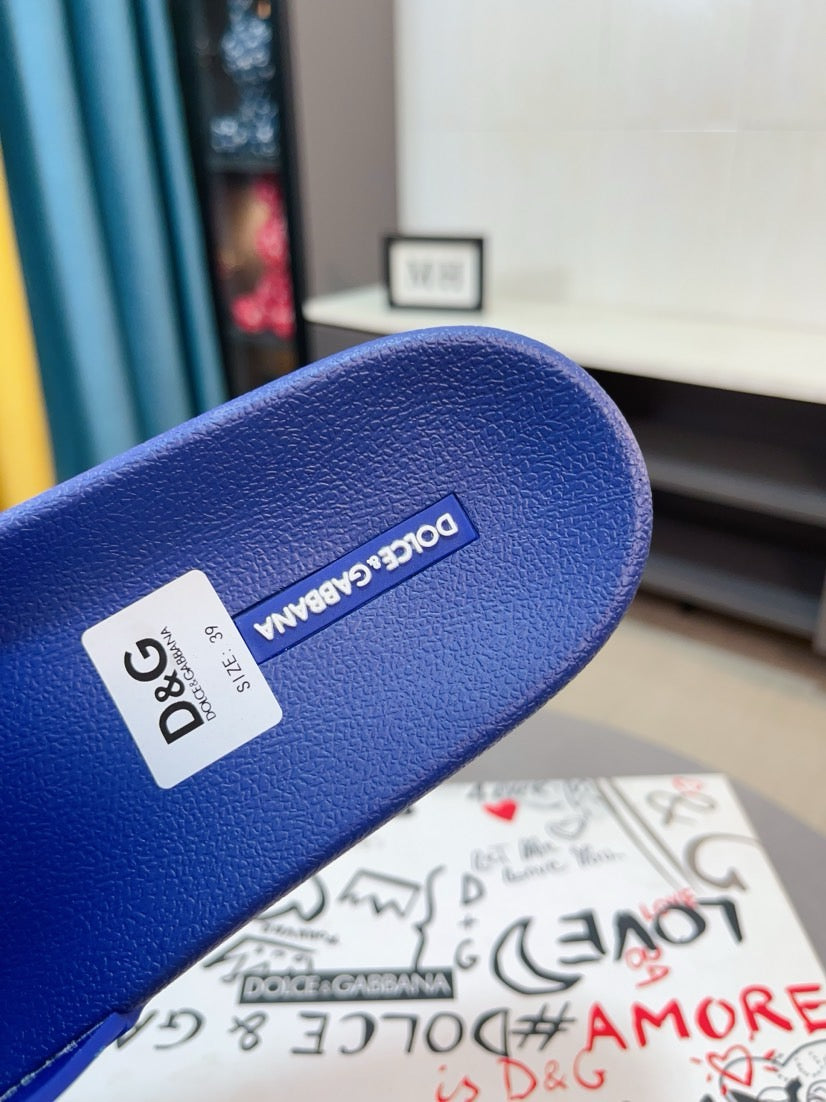 Dolce & Gabbana DG Men's Calfskin Puff Slides with Embossed Logo