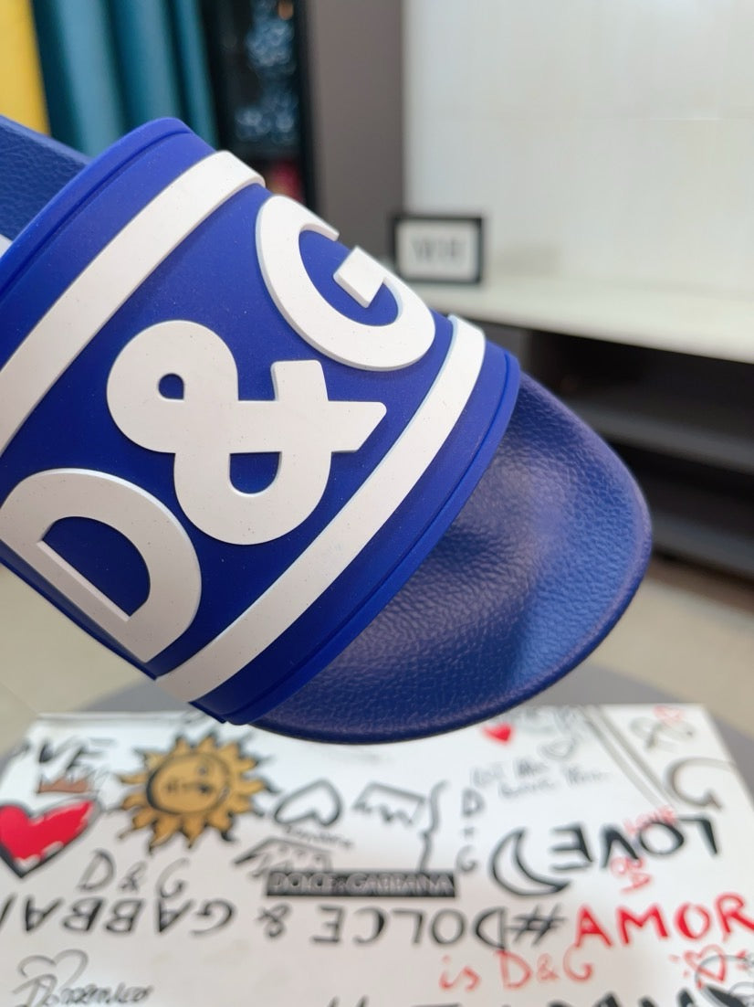 Dolce & Gabbana DG Men's Calfskin Puff Slides with Embossed Logo