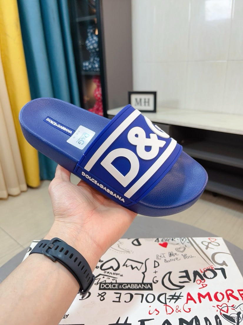 Dolce & Gabbana DG Men's Calfskin Puff Slides with Embossed Logo