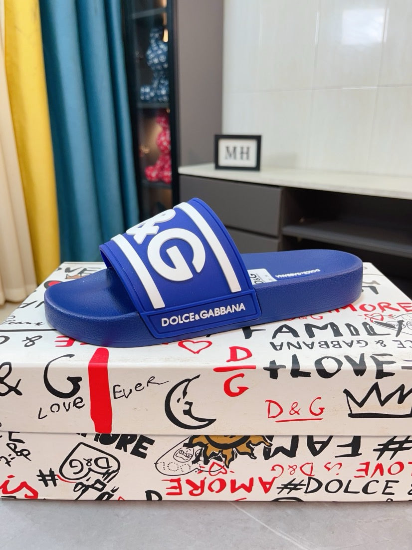 Dolce & Gabbana DG Men's Calfskin Puff Slides with Embossed Logo