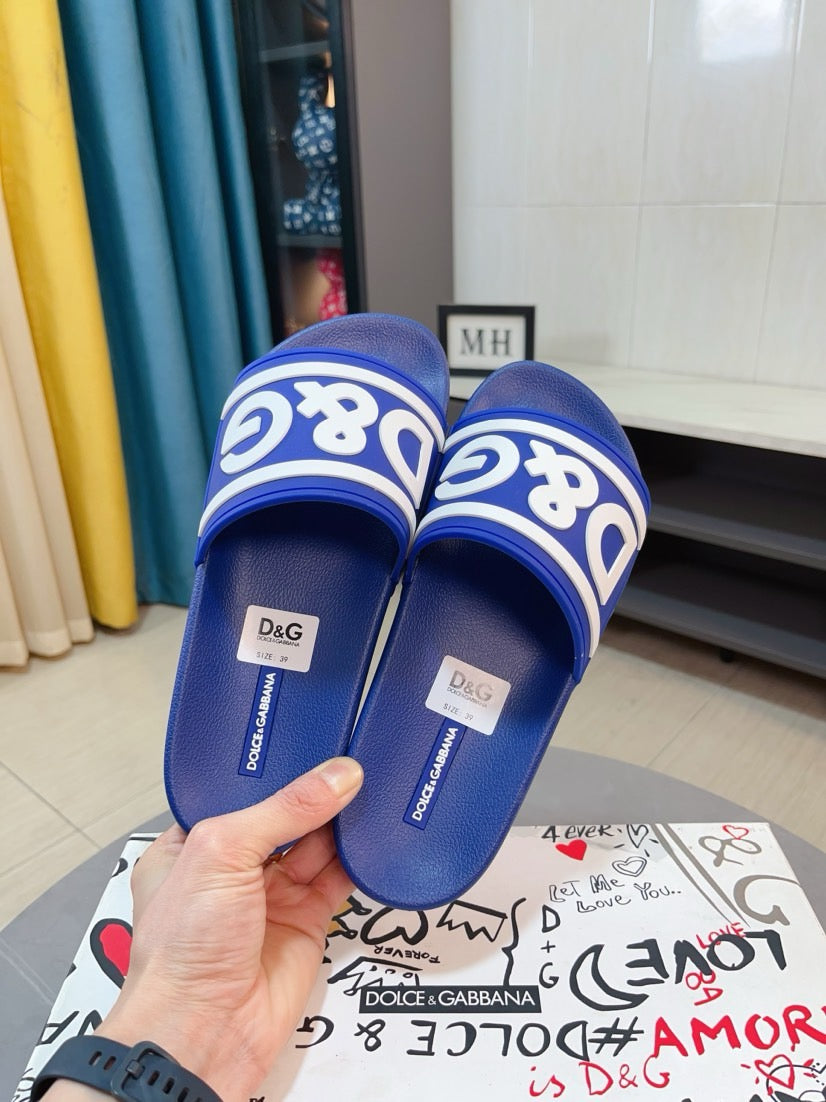 Dolce & Gabbana DG Men's Calfskin Puff Slides with Embossed Logo