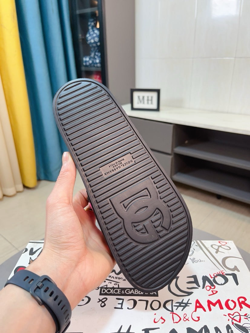 Dolce & Gabbana DG Men's Calfskin Puff Slides with Embossed Logo
