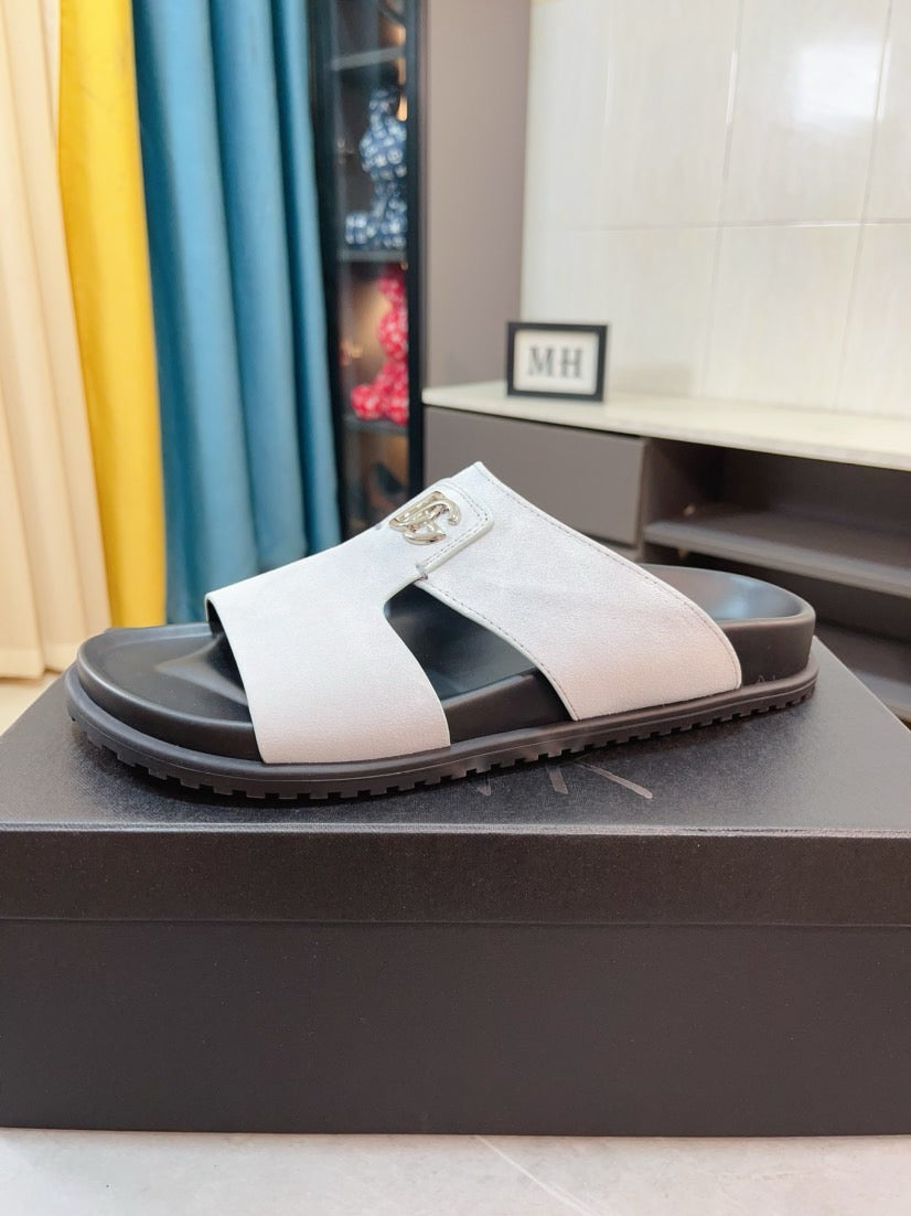 Dolce & Gabbana DG Men's Leather Strap Sandals with Aluminum Buckle