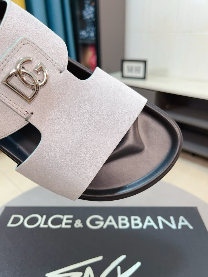 Dolce & Gabbana DG Men's Leather Strap Sandals with Aluminum Buckle
