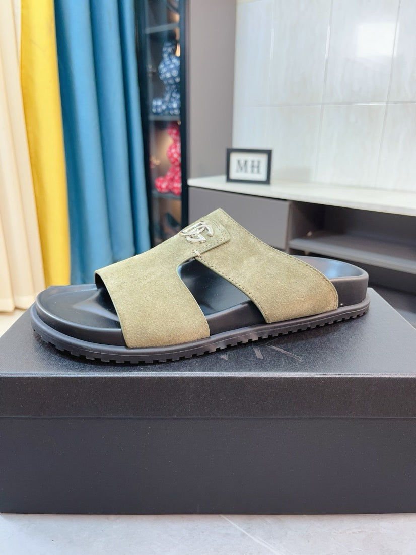 Dolce & Gabbana DG Men's Leather Strap Sandals with Aluminum Buckle