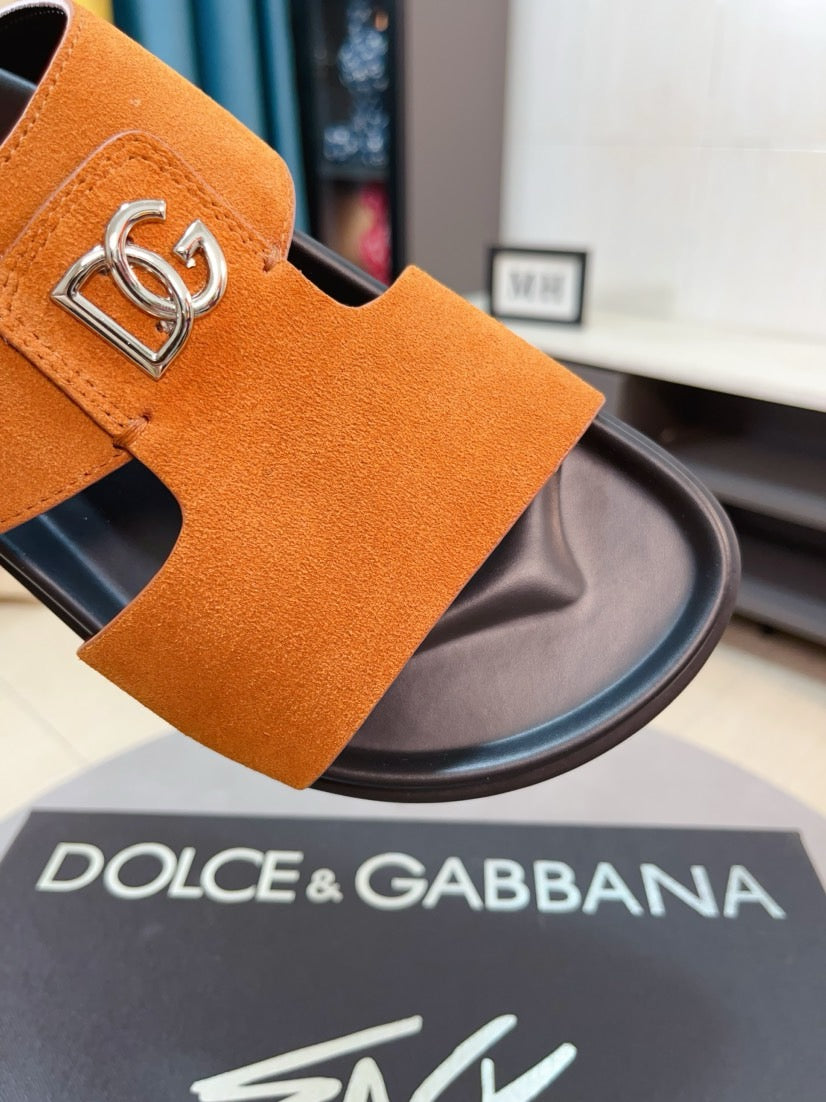 Dolce & Gabbana DG Men's Leather Strap Sandals with Aluminum Buckle
