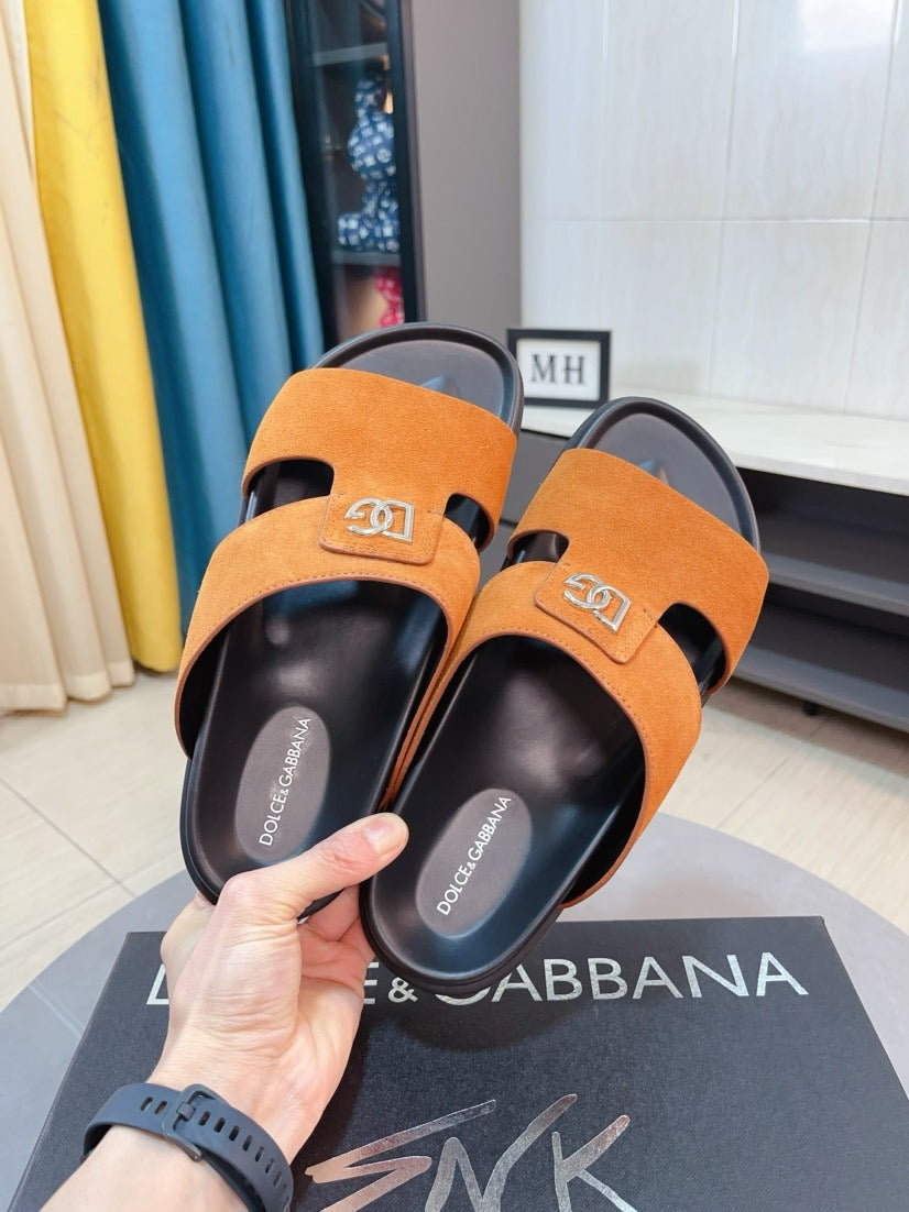 Dolce & Gabbana DG Men's Leather Strap Sandals with Aluminum Buckle