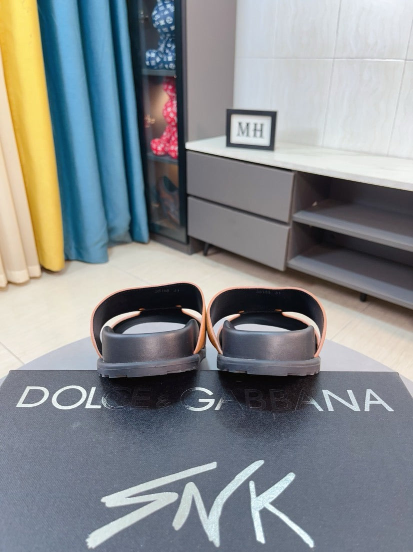 Dolce & Gabbana DG Men's Leather Strap Sandals with Aluminum Buckle