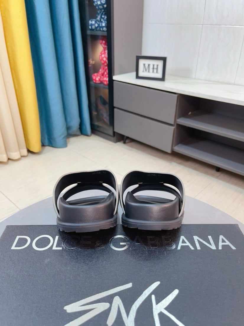Dolce & Gabbana DG Men's Leather Strap Sandals with Aluminum Buckle