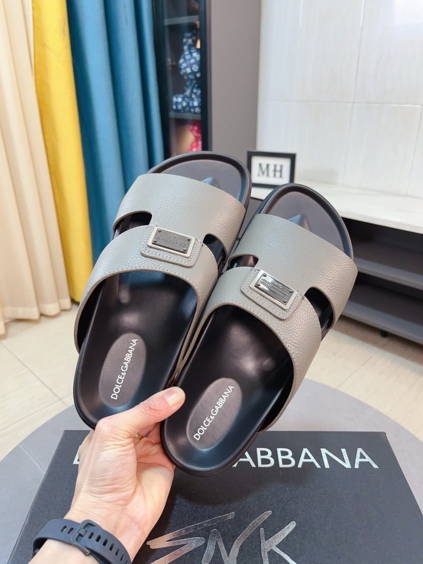 Dolce & Gabbana DG Men's Leather Strap Sandals with Aluminum Buckle
