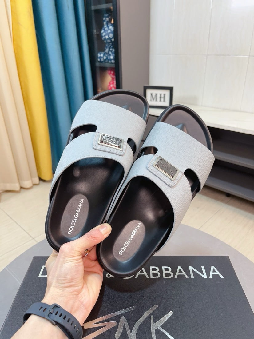 Dolce & Gabbana DG Men's Leather Strap Sandals with Aluminum Buckle