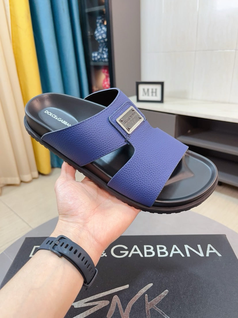 Dolce & Gabbana DG Men's Leather Strap Sandals with Aluminum Buckle