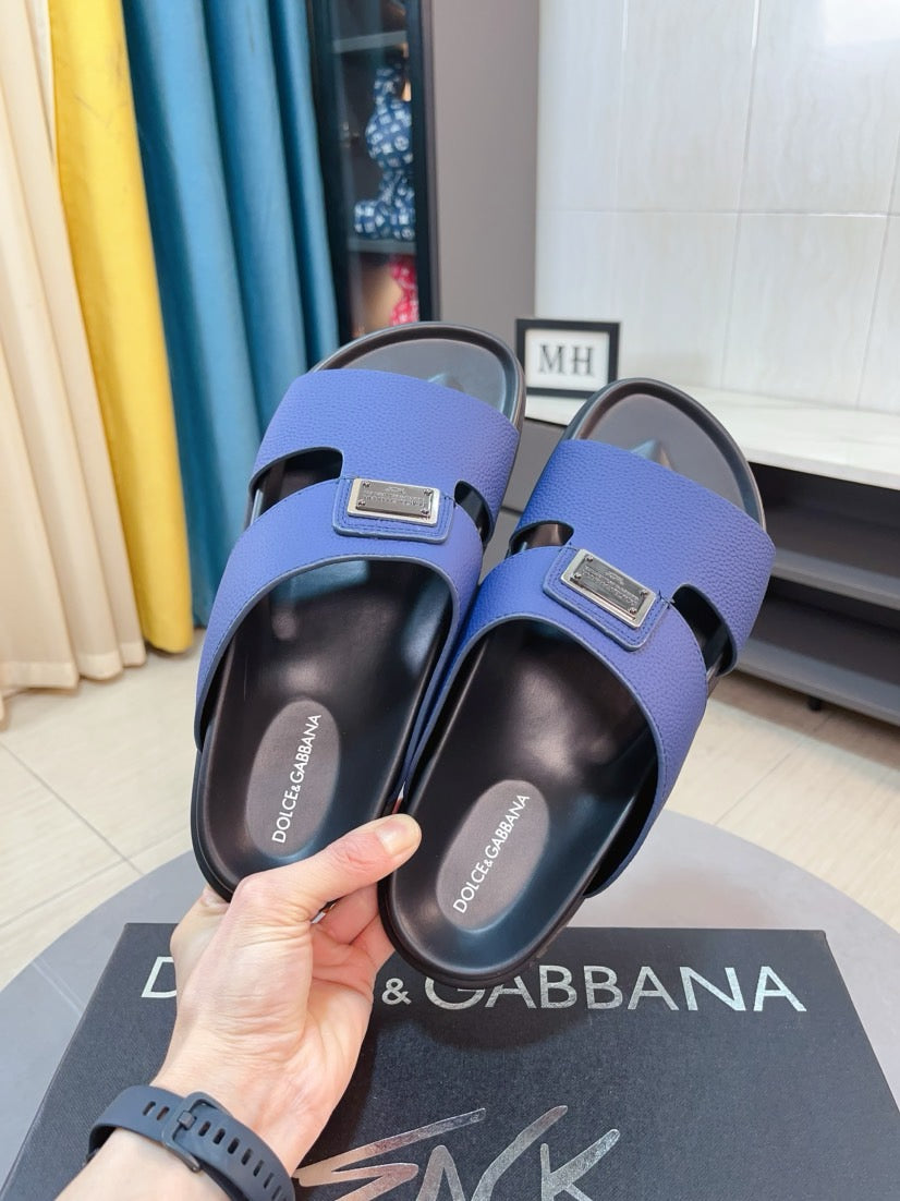 Dolce & Gabbana DG Men's Leather Strap Sandals with Aluminum Buckle