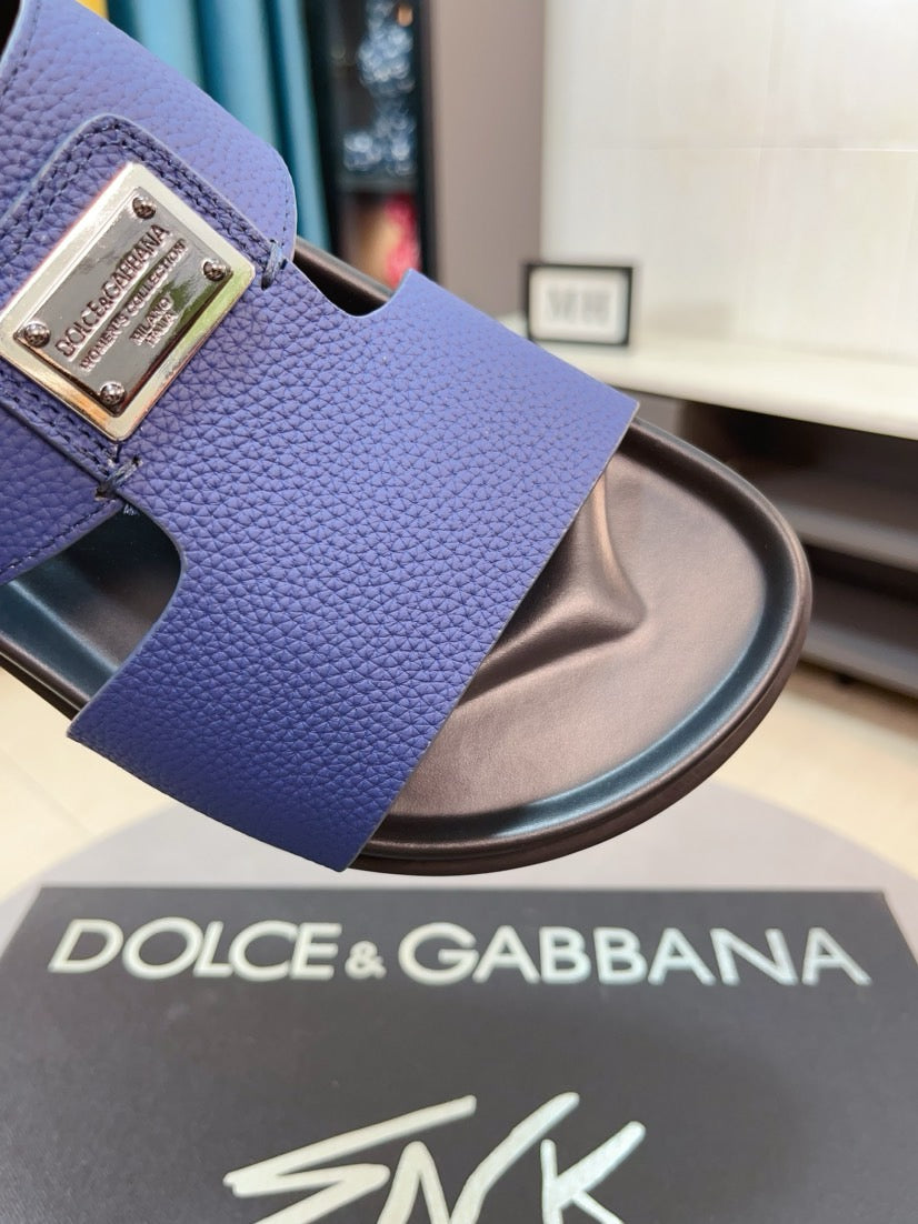 Dolce & Gabbana DG Men's Leather Strap Sandals with Aluminum Buckle